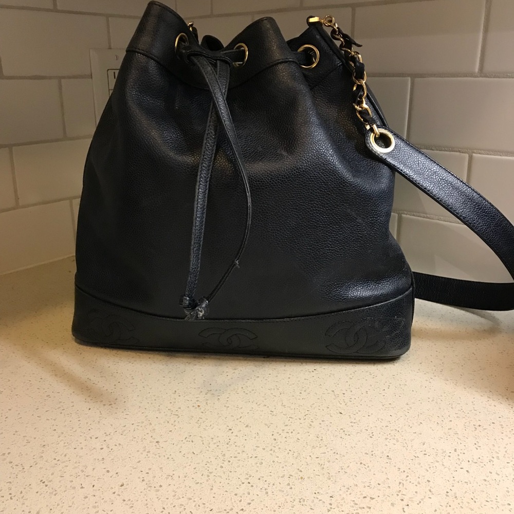 Chanel Caviar skin bucket cross body